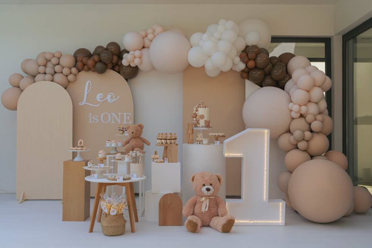 elegant birthday party decoration without balloons using paper flowers fairy lights and a decorated cake table