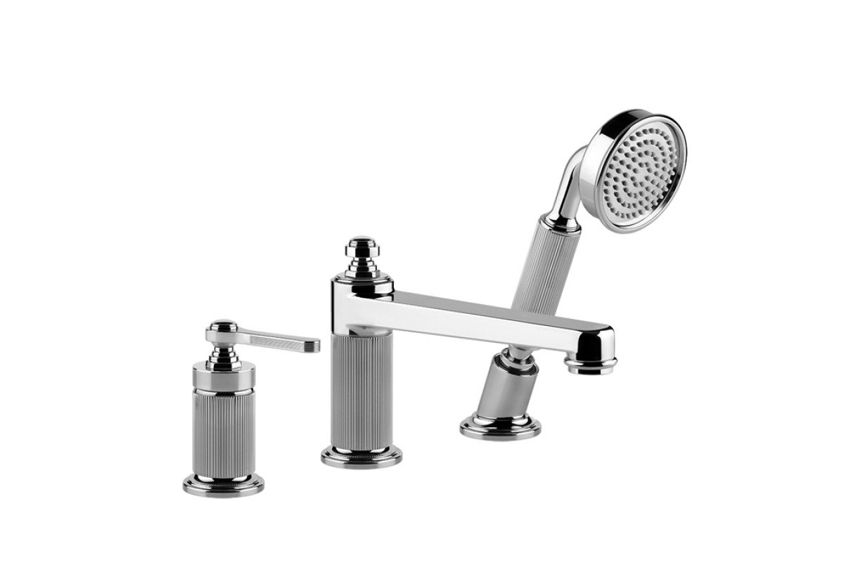 modern mixer bath tap shower in a stylish bathroom
